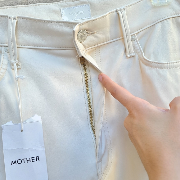 MOTHER | Faux Leather The Super Swooner in Wax On, Wax Off Egret Size 30 NEW - Picture 4 of 14
